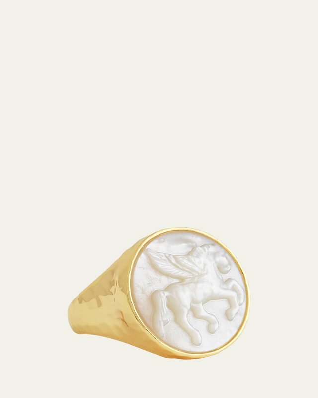 Pegasus Mother-of-Pearl Coin Signet Ring